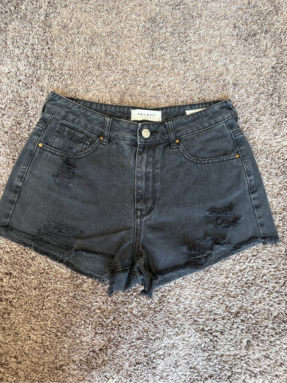 PacSun High-Rise Festival Black Distressed Denim Shorts